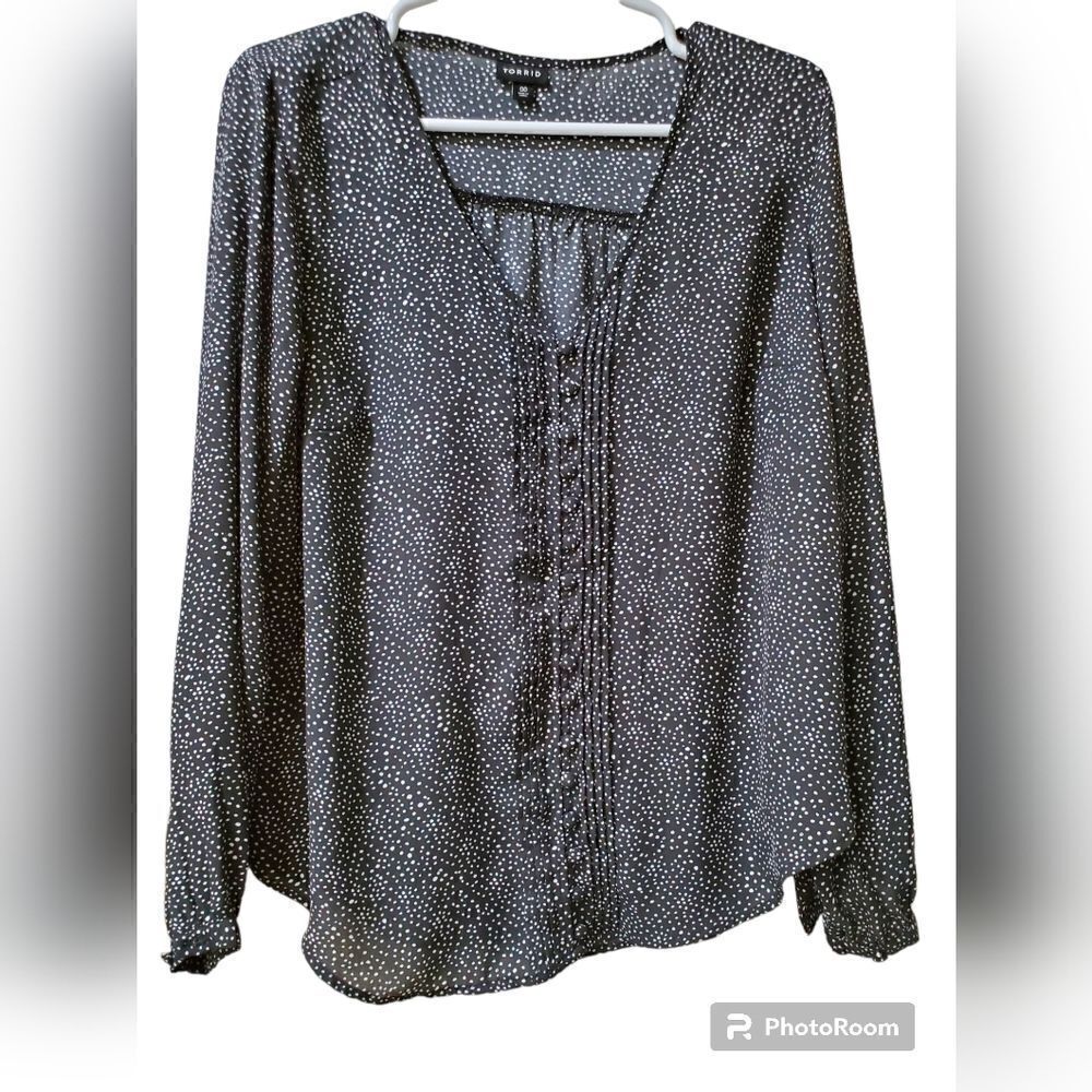Torrid Polka Dot Blouse Size 00 Medium Black White Work Top